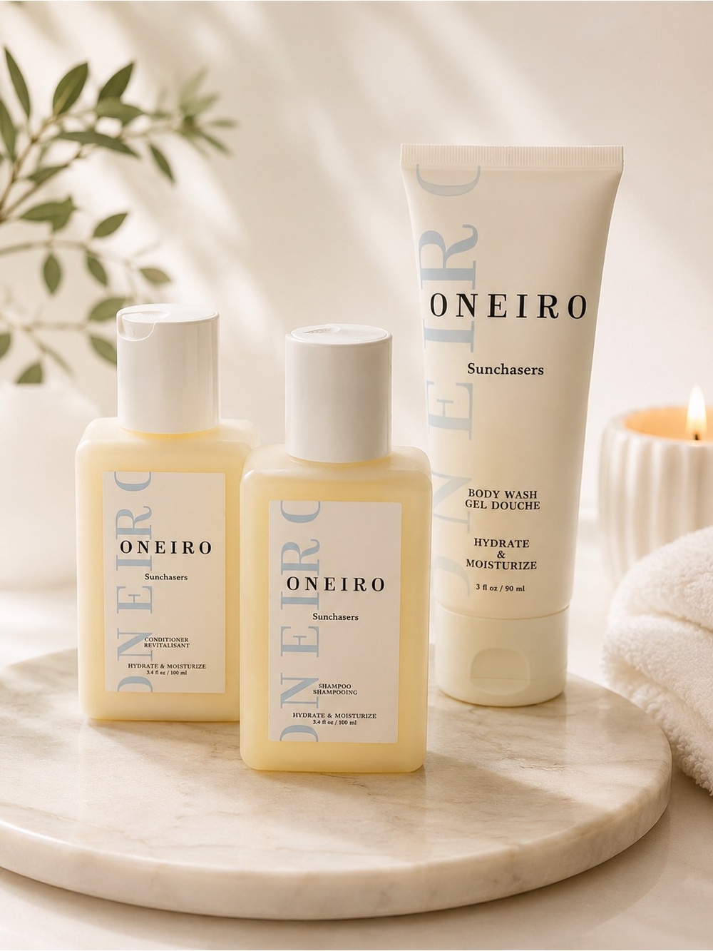 ONEIRO Sunchasers Travel Bundle Shampoo Conditioner & Body Wash Set